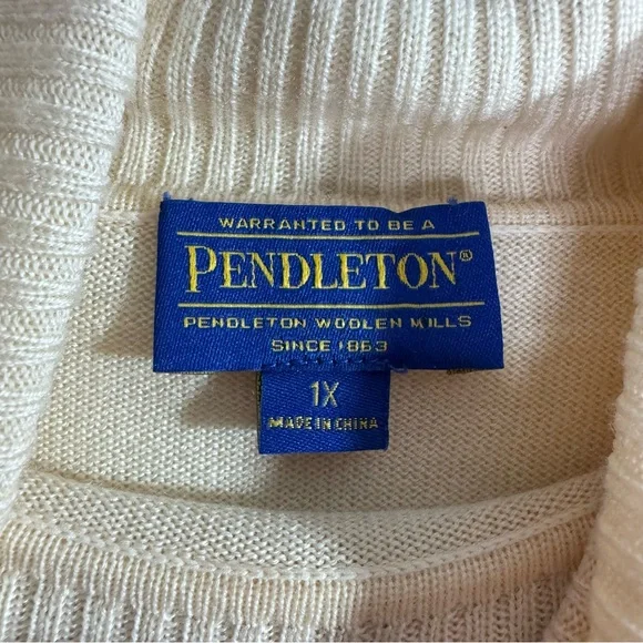 Pendleton Merino Wool Turtleneck Sweater 1X Cream Short Sleeve Knit - Picture 2 of 4